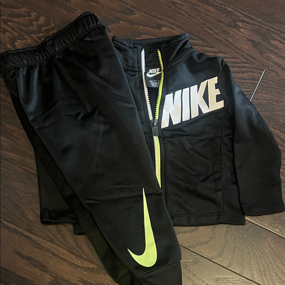 Nike Black and Neon Green Tracksuit Set